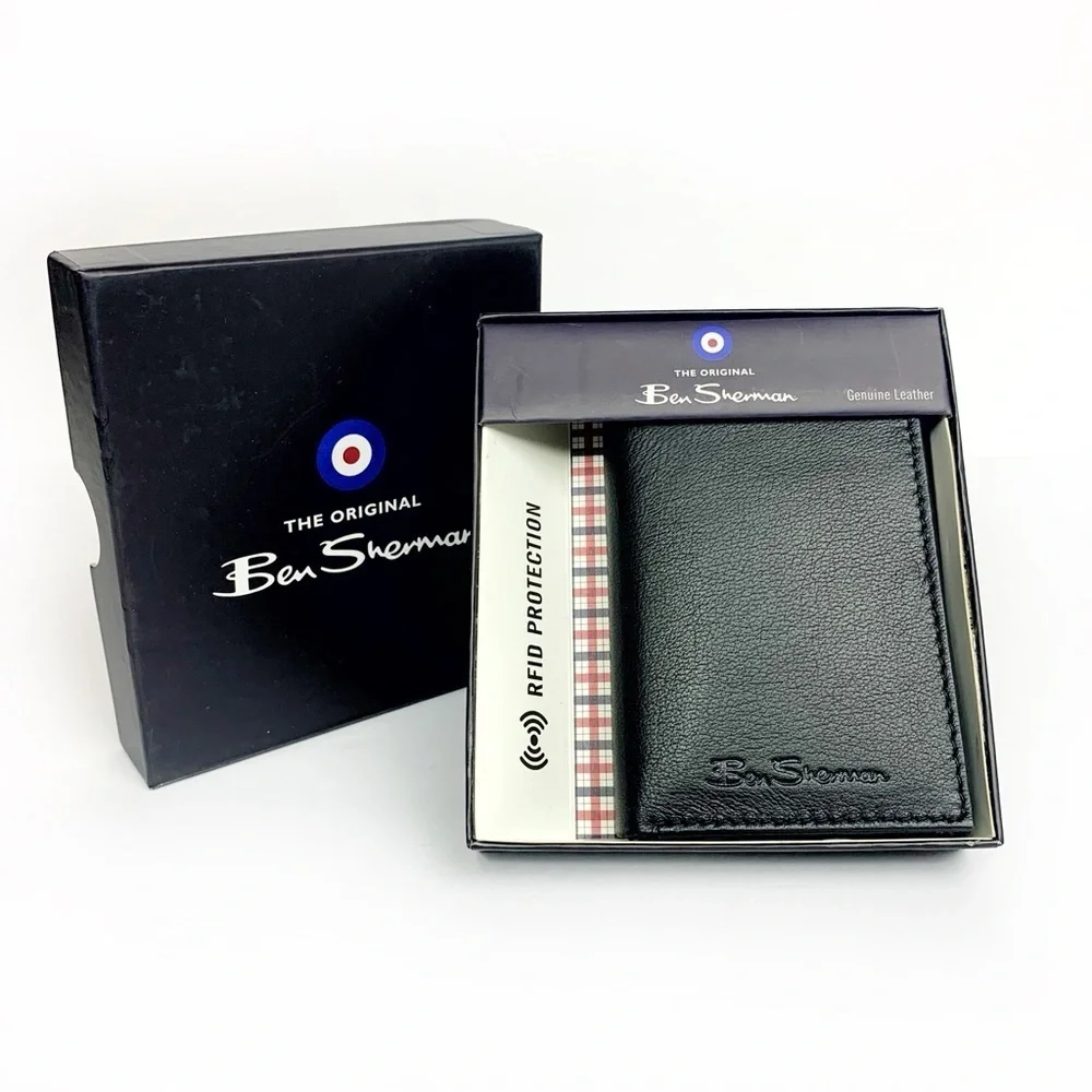 Ben Sherman Black Tri-Fold Genuine Leather Wallet